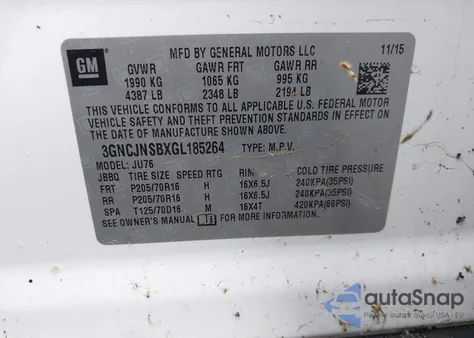 2016 Chevrolet Trax 1Ls из США, поврежденный, VIN 3GNCJNSBXGL185264